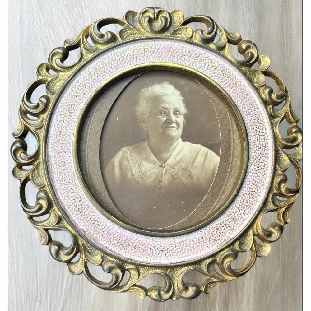 NB & IW Antique Photo Frame Easel Back Ornate Baroque National Brass & Iron Work